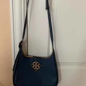 Tory Burch Miller Small Hobo Shoulder Bag Blue with Gold accents